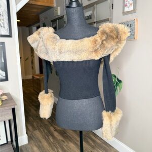 Fashion Nova Black and Tan Off-the-Shoulder Sweater